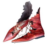 Générique Retror Medieval Renaissance Lacing Ankle Boots Elf Fantasy Style Casual Shoes Festival Theatre Show Mules Woman Natural Bohemian Chic Medieval Renaissance, Red, 4 UK