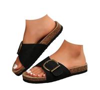 Générique Sandals woman summer comfortable Ladies New Flat Bottom One Word Pillar Casual Soft Bottom Retro Outerwear Pillar Beach Sandals Summer Open Point Espadrilles, Black, 7 UK