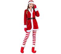 Générique Santa Claus Costume - Polyester 550g | Funny Cosplay Outfit, Belt, Hat, Gloves, Mrs Claus Costume with Bell Collar, Stockings, Boots | Stage Performance, Parade