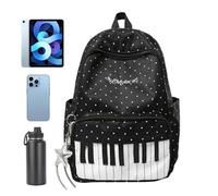 Générique School Bag - Large Piano Print Backpack for School | Multi-Pocket Backpack for Daily Use Students Laptop Travel Air Travel Hiking, Black, Se référer au descriptif, Refer to description