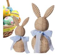 Générique Set of 2 Cute Rustic Resin Rabbit Figurines, Adorable Easter Bunny with Bow for Home, Office, Office Shelf, Charming Hanging Decoration