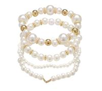 Générique Set of 4 Stackable Beads Bracelets | Fine White Multilayer Beads | Wedding Jewellery Bridesmaid | Elastic Women Elegant