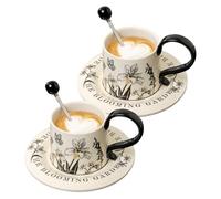 Générique Set of Tea Cups - Drinking Set 260 ml with Saucers and Spoons, Cute Coffee Mug | for Cappuccino Milk Chocolate Juice Beer Kitchen Cafe Restaurant Home Birthday