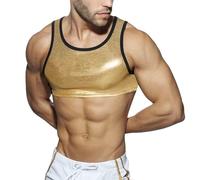Générique Sexy Men's Sexy Nightclub Vest Costume, Hot Stamped Sequin Strap Design, Short Top and Charming Sleeveless Fresh Dress, Gold, M