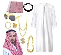 Générique Sheikh Costume Set - Middle Eastern Costume Accessories - Middle Eastern Arabic Costume - Intended for Halloween Cosplay Role Play Carnival Christmas Stage Performance