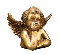 Générique Small Thoughtful Cherub Angel Figurine Decorative Gold Finish Aged Height 7.5 cm Depth 8.5 cm