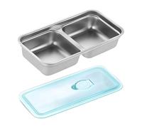 Générique Snack Prep Containers, Divided Snack Food Storage Box, Stainless Steel Double Compartment Organizer With Lid, Lunch Tray Fruit Platter For Meal Preparation, 7.87x4.13x1.57 Inches