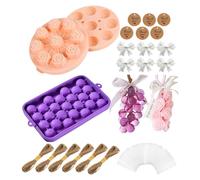 Générique Soap Making Kit - Silicone | Flower and Grape Moulding Set with Ropes Bows Labels | DIY Supplies Candles Adults Women Birthday Gift Craft