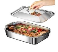 Générique Stainless Steel Baking Mould - 2mm Thick Rectangular Baking Mould with Lid and Handle for Cakes, Cookies, Lasagna, Gratins, Pizza | Oven and Baking Use