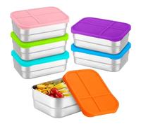 Générique Stainless Steel Lunch Box - 6 Pieces 720ml Lunch Box with Silicone Lid, Stackable Food Storage, for Sports, Meals, Travel, Picnic, School, Office