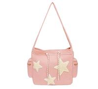 Générique Star Tote Bag, Star Pattern Shoulder Hobo Tote,Portable Star Shape Handbag Large Capacity Shopping Bag for Adults, Pink, With pendant