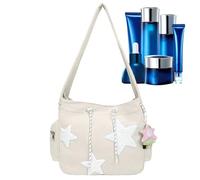 Générique Star Tote Bag, Star Pattern Shoulder Hobo Tote,Portable Star Shape Handbag Large Capacity Shopping Bag for Adults, white, With pendant