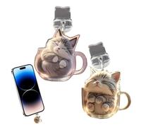 Générique Staubschutz Stecker Anhänger 2er Set Katze Acryl - Wasserdichter Anschluss Schutz | Niedlicher Staubschutz Stecker | Anti Staub Anhänger Für Handy Tablet E Reader Schlüsselanhänger