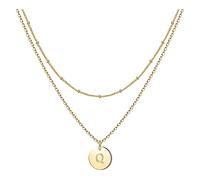 Générique Sticks Beads Jewellery Necklace Women Circular 26 Letters Double Layer Neck Chain Heart Letter Necklaces Stand Jewellery, Copper, No gemstone