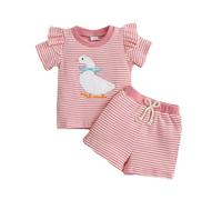 Générique Striped Short Sleeve T-Shirt Set with Animated Patterns for Kids Girls and Boys Comfortable Summer Clothing (18-24 Months)