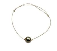 Générique Tahitian pearl mounted on a Japanese silver silk cord. Feminine and luminous bracelet adjustable in size., Average, Pearl, Pearl