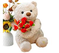Générique Teddy Bear - Soft and Holding a Bouquet of Roses - Soft and Cuddly Stuffed Teddy Bear for Adults Women Men Boys Girls