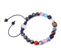 Générique The Eight Planets Star Handmade Natural Stone Beads Bracelet Bangle For Women Men Steel Rhodonite 2 Width Silver Jewellery, one size, Silica gel, No Gemstone