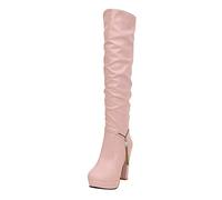 Générique Thigh High Woman Large Size Ankle Boots Women's Winter Chic Bootie Round Toe 2025 New Boot Chic And Versatile Boots Waterproof Boot Calves Thin Shoe Pleated Thigh High Boots 37-42, pink, 4