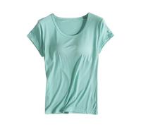 Générique Top Built-in Cotton Bra, T-Shirts Half Sleeve Women Round Neck Tee Shirt Short Sleeve Tshirt Solid Color Tops Black Top Stretch Shirt Casual Top Blouses, Mint Green, L