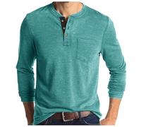 Générique Tunic Big Men Autumn Solid Color Buttoned Long Sleeve Round Neck T Shirt Men Base Collar Top T-Shirt Fashion for Man, Green Mint, L