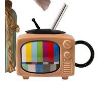 Générique TV Shaped Milk Cup - Vintage Broadcast Inspired Glasses Smooth Baked Clay Construction Versatile Liquid Holder Visual Display Piece