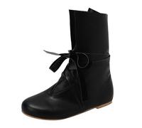 Générique Unisex Couples Medieval Boots Mid Calf Height Tie Strap Closure Round Toe Flat Soft Sole Cosplay Boots for Theatre Reconstitution Party Retro Outfit, 01 Black, 11.5 UK