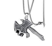 Générique Unisex Titanium Steel Hip Hop Combat Axe Skull Pendant Branch Style Resistant Anti-Allergic