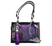 Générique Vintage Chinese Style Shopping Bag with Transparent Window and Large Capacity for Work and Transport, Purple / Black, Se référer à la description