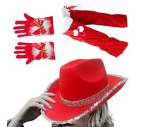 Générique Weihnachtsmann-Kostüm, Weihnachtsoutfits Für Frauen - Cowgirl-Hut-Weihnachtsoutfits - 3x Weihnachtsmann-Kostümset, Ausgefallene Weihnachtskostüme Für Bühnenauftritte, Weihnachtsfeiern