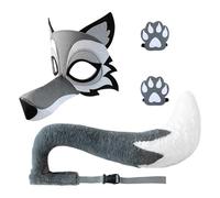Générique Werewolf Cosplay Costume for Adult - 4 Pieces with Grey Wolf , Gloves and Tail, Realistic Animal Outfit, Halloween Props for Holiday, Events, School Games,