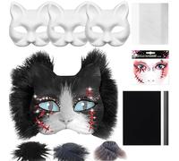 Générique White Cat Mask | Neutral Animal Costume Masks | Costume Accessory with Mesh Canvas and Felt for Artistic Crafts Cosplay Masked Party Men Women