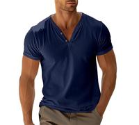 Générique White Shirts Short Sleeve for Men Sexy Spring Shirt for Men Solid Color Retro Tie Short Sleeve V Neck Shirts for Men, Marine, M