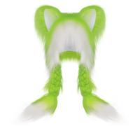 Générique White Wizard Soft Fur Animals with Braids, Adorable Plush Hat, Warm Ears for Winter, Cosplay Accessory T Cap (Green, One Size)