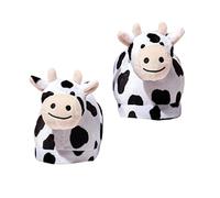 Générique Winter Fuzzy Cow Slippers: Plush Slippers D Animals Warm Black And White Fluffy Kawaii House Slippers For Women Girls M