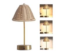 Générique Wireless Table Lamp - 3 Levels Vintage Rattan USB Rechargeable | Battery Lamp - For Bedroom Office Work Craft University Piano Drawing Party