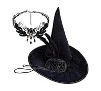 Générique Witch Hat | Necklace and Headpiece Costume with Gem | Black Pointed Witch Hat | For Parties, Carnival, Role Play, Masquerade, Teen Girls, Moms, Ladies,