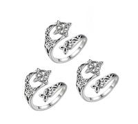 Générique Witches Knot Ring Adjustable Celtic Protection Knot Open Band Ring, Vintage Eternity Style Thumb Jewelry, Witchy Celtic Jewelry Gift for Women Daily Wear, 3PCS, Stainless Steel, Agate