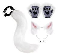 Générique Wolf Ears, Tail and Gloves Set, Artificial Tail, Clip Ears and Gloves | Halloween Cosplay Outfit for Stage Show Animation