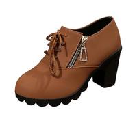 Générique Women's all season block heel ankle boots with simple rhinestone details side closure zip elegant and versatile ankle boots for the city, Brown153, 7 UK