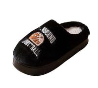 Générique Women's and Men's Fluffy Slippers with Basketball and Alphabet Print Non-Slip Slippers with Soles Thicken Plush Warm Winter Slippers Comfort Home, Black, 10.5 UK