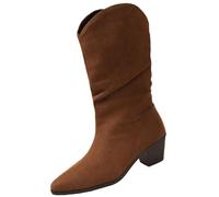 Générique Women's Ankle Boots Pointed Toe Ankle Boots Big Calf Square Heel Boots Pleated Boot Solid Color Casual Wide Shoes Autumn Winter Ankle Boots 35-42 Santiags Women's Western, Brown, 4 UK