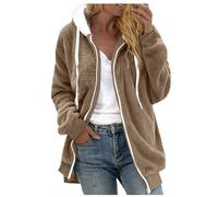 Générique Women's Autumn Fleece Jacket - Women's Mid-Season Jacket, Large Size, Solid Colour Jacket, Relaxed Hoodie with Two Pockets, Super Soft Coat Long Sleeve Hoodie, Brown, L