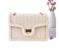 Générique Women's Bag, Shoulder Bag for Stylish and Modern Women | Bag with Faux Pearls Straw with Removable Strap, Versatile for Casual Outing and Out, Small., Se référer à la description