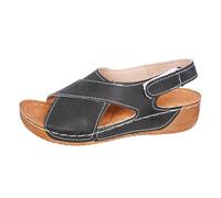 Générique Women's Beach Wedge Sandals Women's Leather Leisure Comfort Mules Chic and Elegant Solid Colour Breathable Versatile and Elegant Casual Outdoor Shoes, 01 Black, 7 UK
