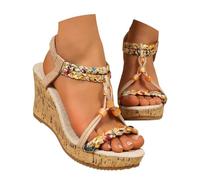 Générique Women's Bohemia Open Toe Espadrille Wedge Sandals with Ankle Strap and Closed Toe Pumps Heels Comfortable for Wedding, Evening or Dress Outing, B Beige, 7 UK