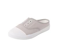 Générique Women's Canvas Sneaker Open Heel Without Laces Women's Plain Canvas Slip On Closed Round Toe Metal Eyelets Flat Sole Lightweight Summer Walking Campus Daily Casual, 01 Grey, 4 UK