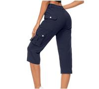 Générique Women's Canvas Trousers Capri Trousers for Women UK Summer Pants Women Linen Pants Women Summer Striped, Marine B, L