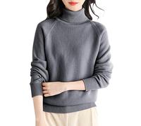 Générique Women's cashmere turtleneck sweater, large winter sweater, warm knitted sweater, casual mid-season long sleeve top, solid colour, versatile, tunic, simple, large sweater, grey, L