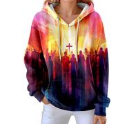 Générique Women's Checked Cross Print Hooded Pullover Women's Casual Kangaroo Pocket Hoodie Chic Long Sleeve Sweatshirt Oversized Fashion Rope Pullover Winter Warm Sportwear Top, gold, 3XL